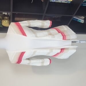 WHITE HOUSE BLACK MARKET Off-White Salmon Gold Rayon Waterfall Cardigan